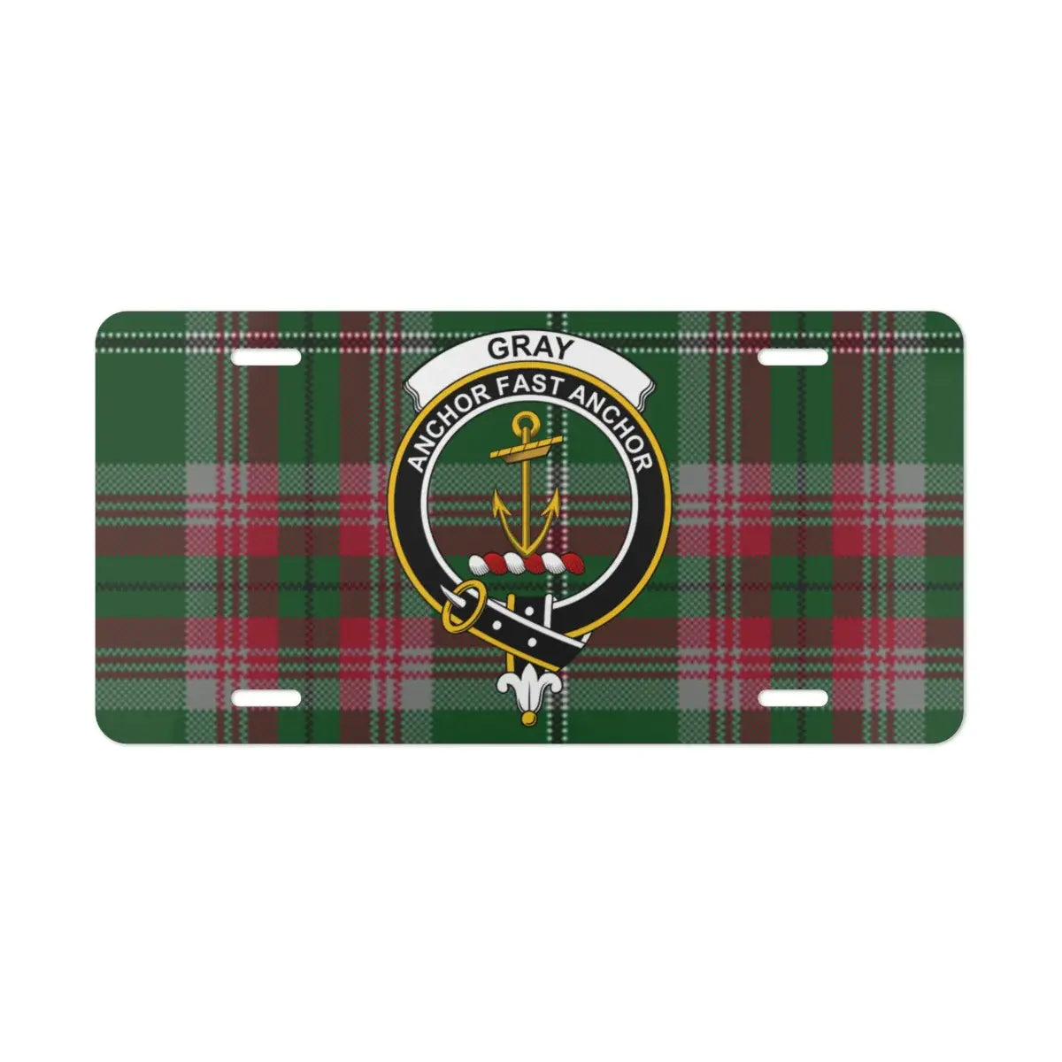 Gray Anchor Fast Anchor plaid design license plate — clan crest on aluminium