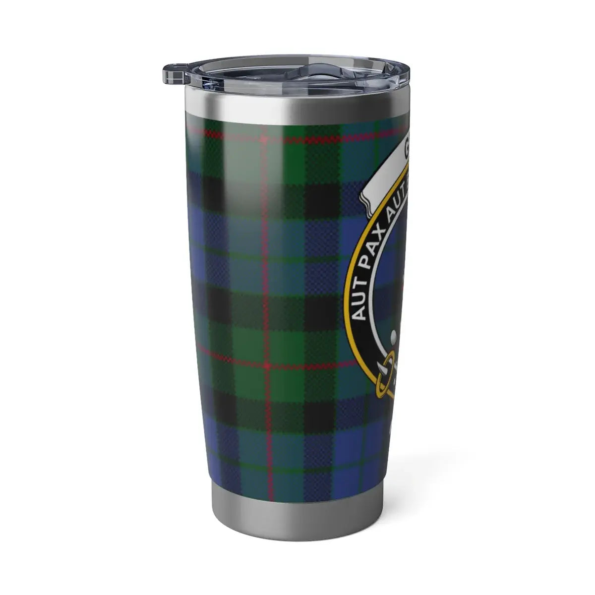 Gunn clan tartan travel tumbler — blue plaid thermal insulated 20oz stainless steel