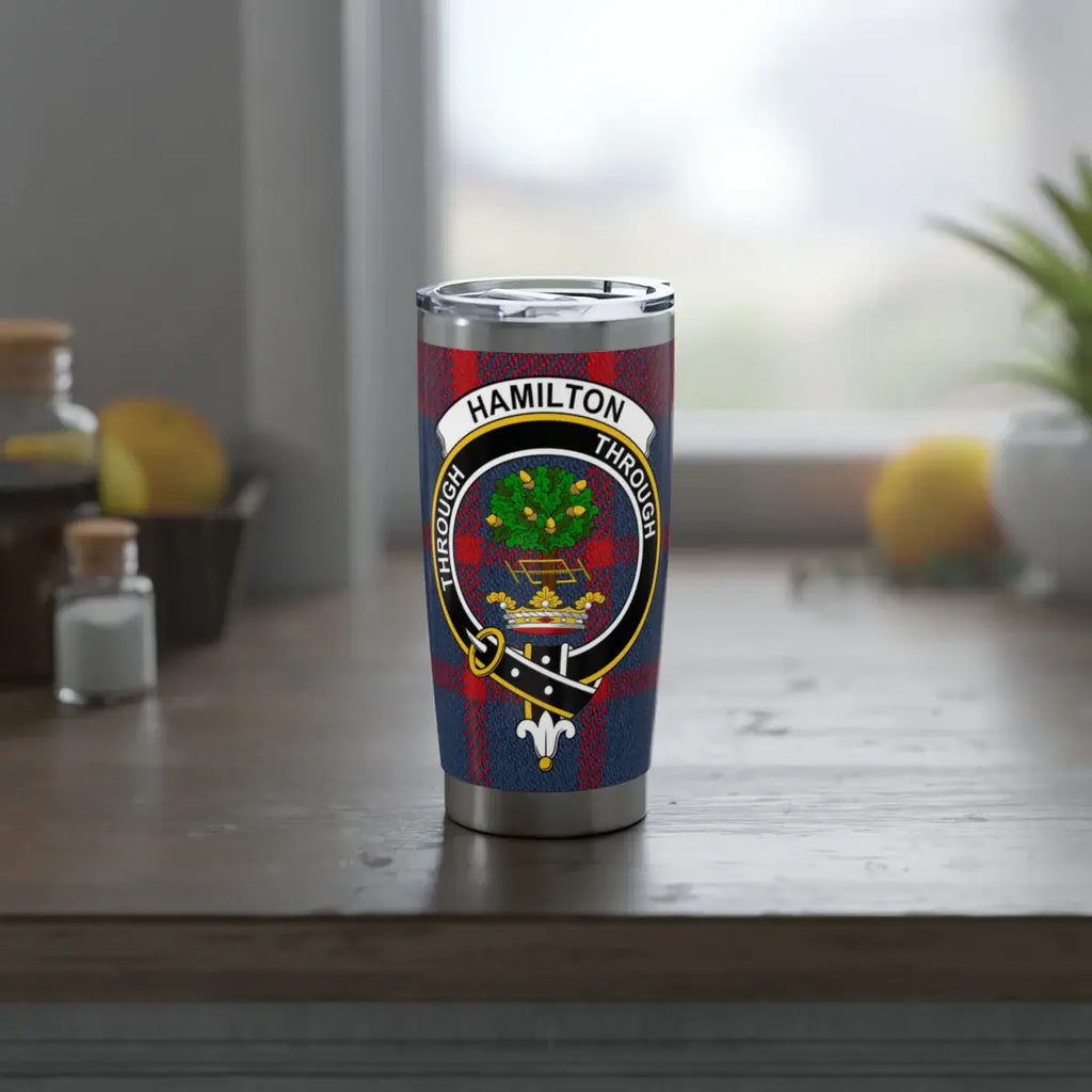 Hamilton Through and Through tumbler cup — double-wall insulated stainless steel with crest wrap