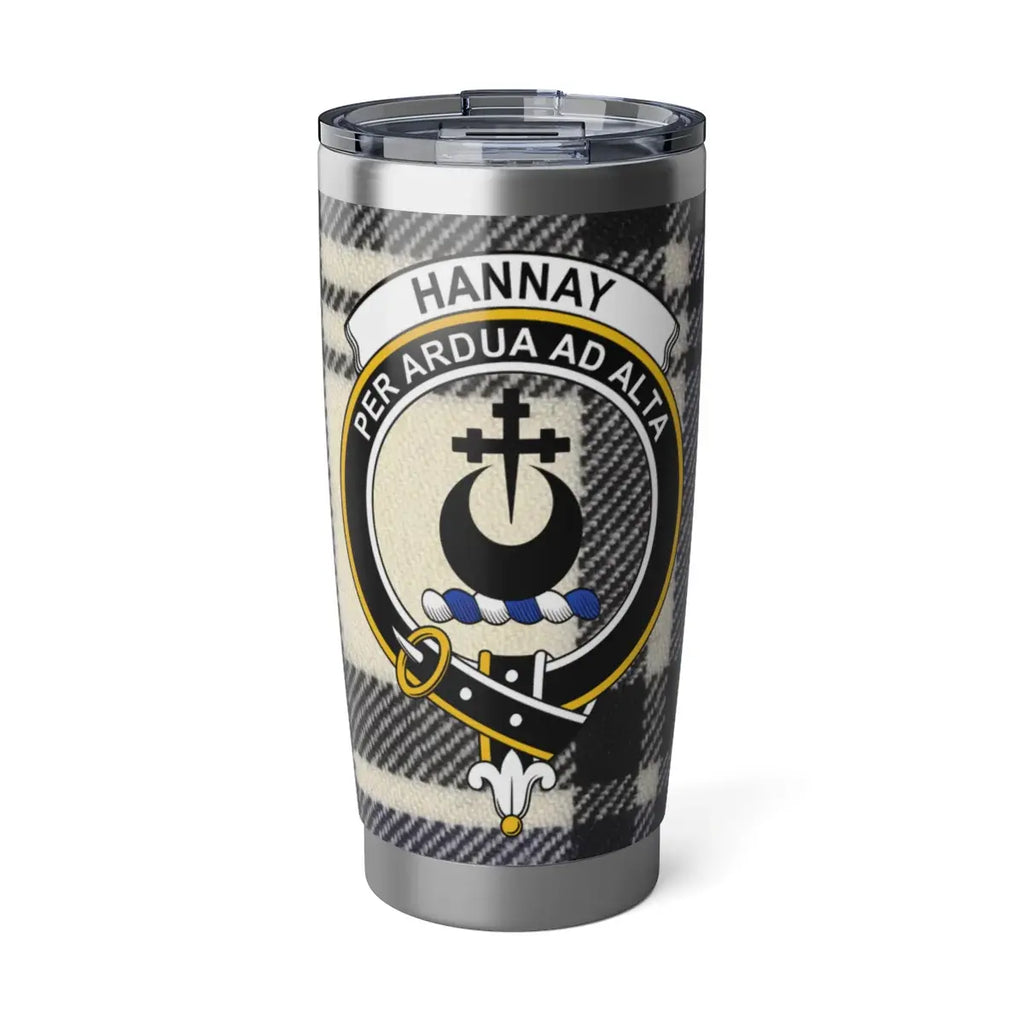 Clan Hannay tartan crest stainless steel tumbler — 20oz insulated with crest and Per Ardua Ad Alta motto