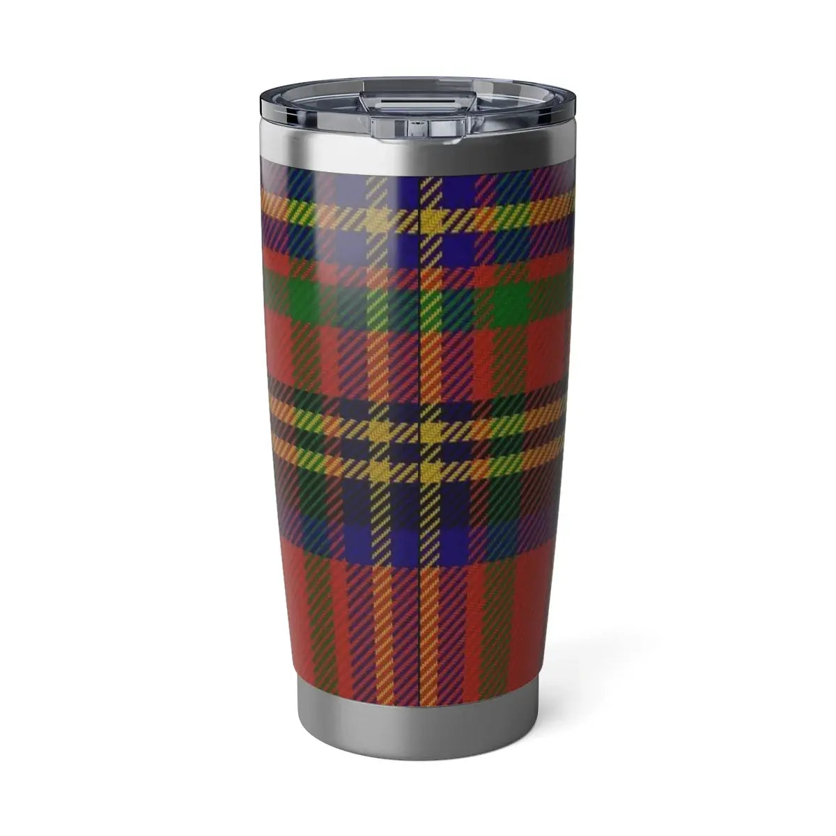 Hepburn clan crest colourful plaid pattern tumbler — 20oz stainless steel with lid