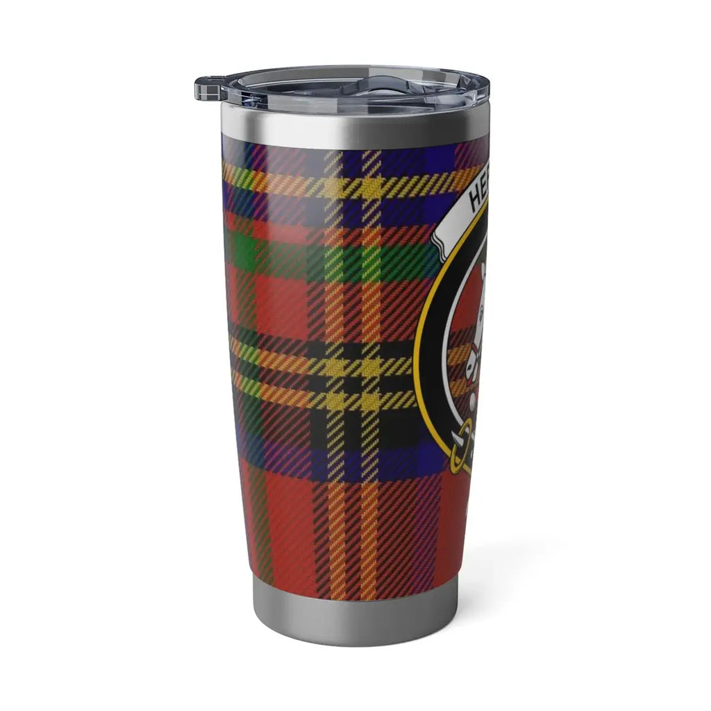 Hepburn clan tartan design insulated travel tumbler — colourful plaid on 20oz stainless steel