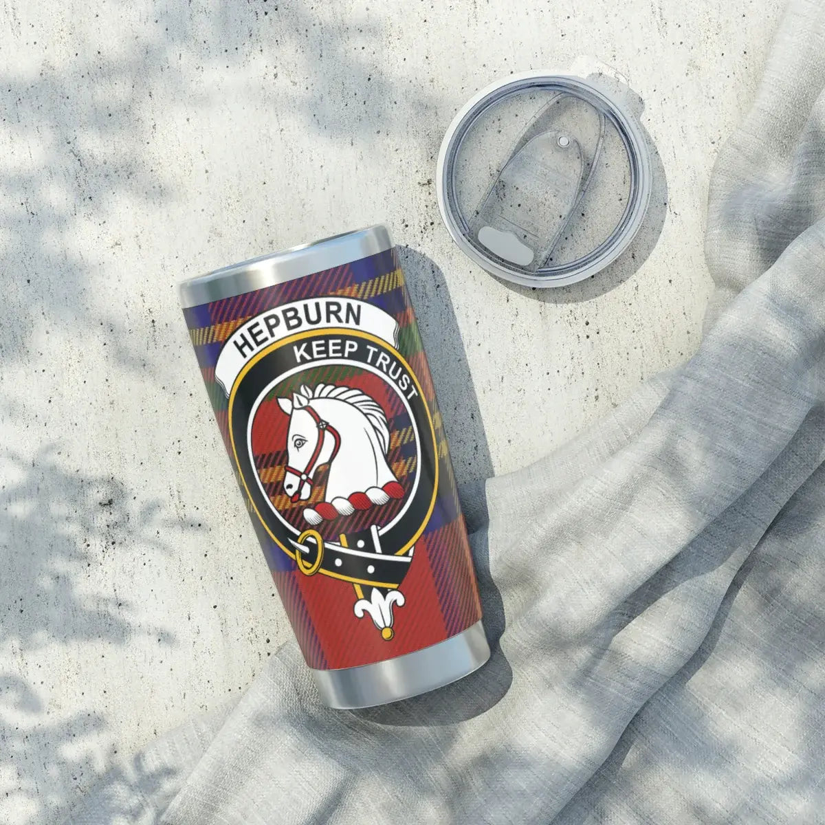 Hepburn Keep Trust horse graphic tumbler — 20oz stainless steel with full crest design