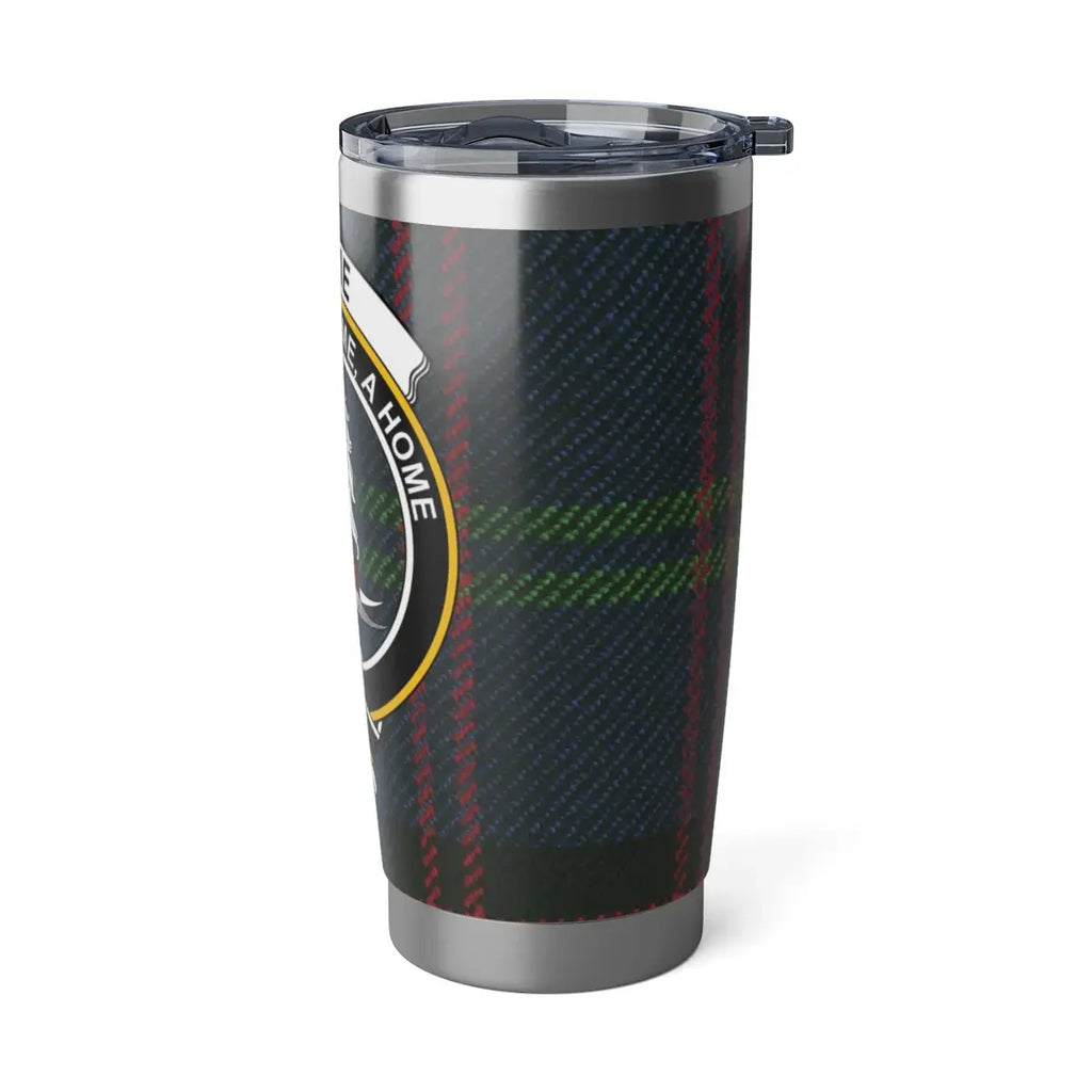 Home clan crest plaid tumbler — customisable emblem on 20oz insulated stainless steel
