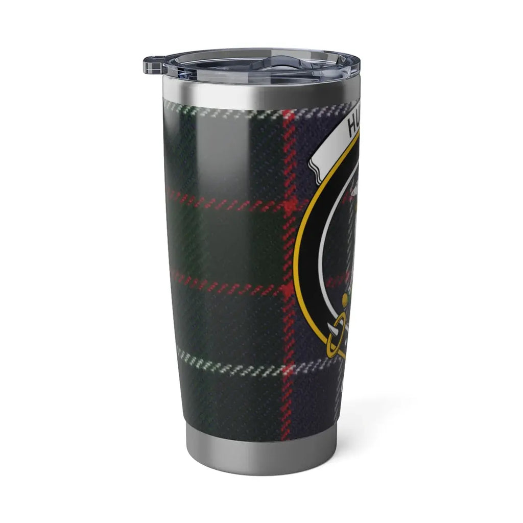 Hunter clan crest tartan insulated tumbler — 20oz stainless steel with greyhound heraldic design