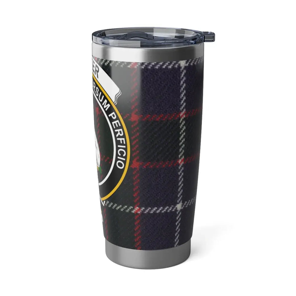Hunter clan crest plaid patterned insulated tumbler — Cursum Perficio design