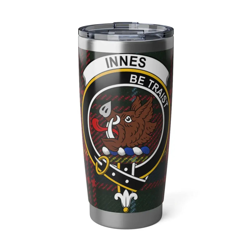 Innes clan crest tartan 20oz tumbler — stainless steel with Be Traist boar's head design