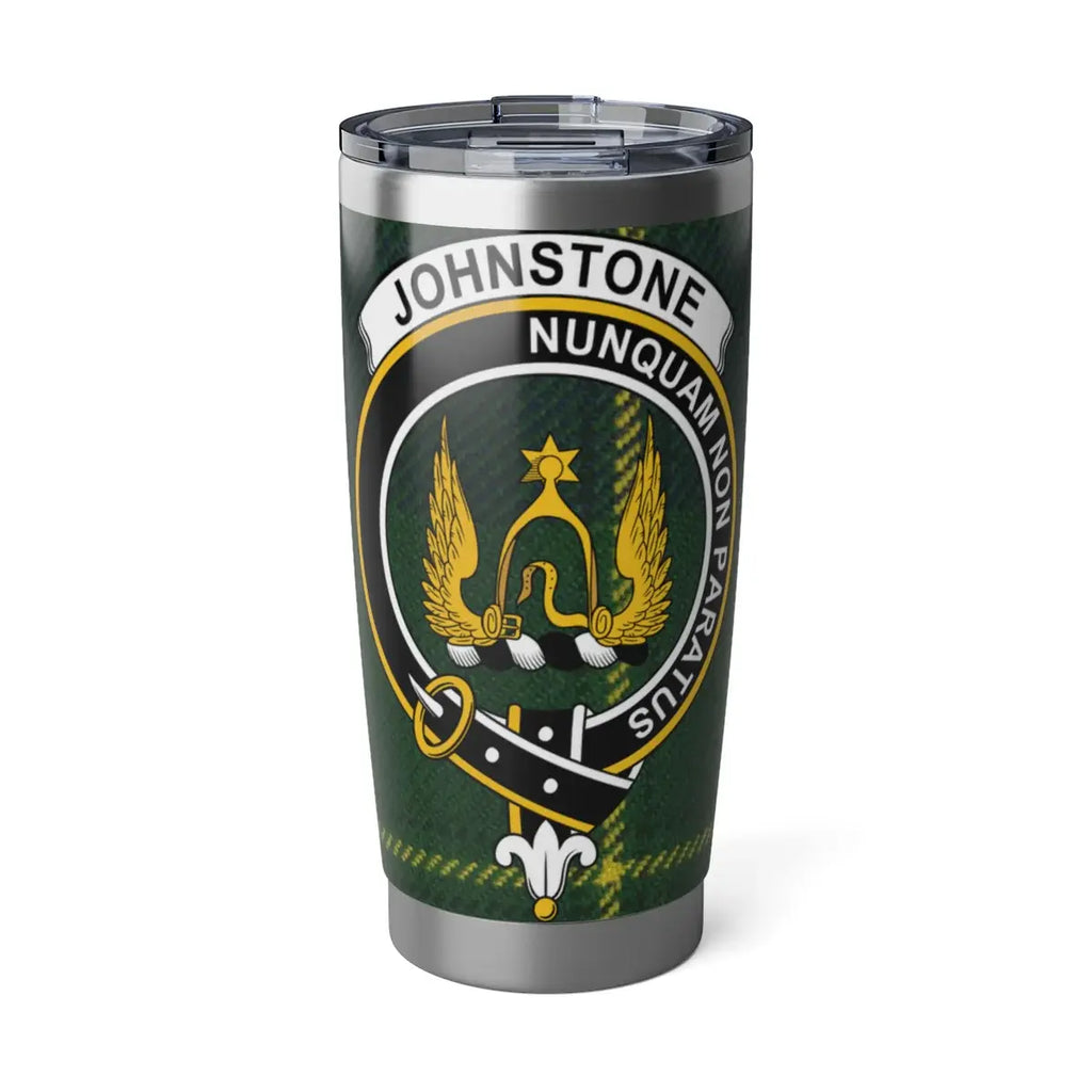 Johnstone clan crest tartan 20oz tumbler — stainless steel with Nunquam Non Paratus design