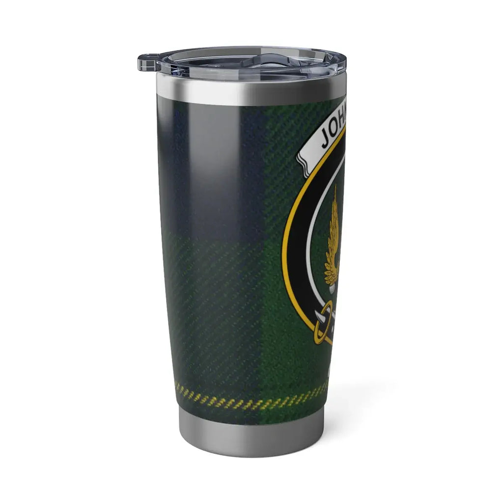 Johnstone clan crest tartan stainless steel tumbler — personalised clan crest design