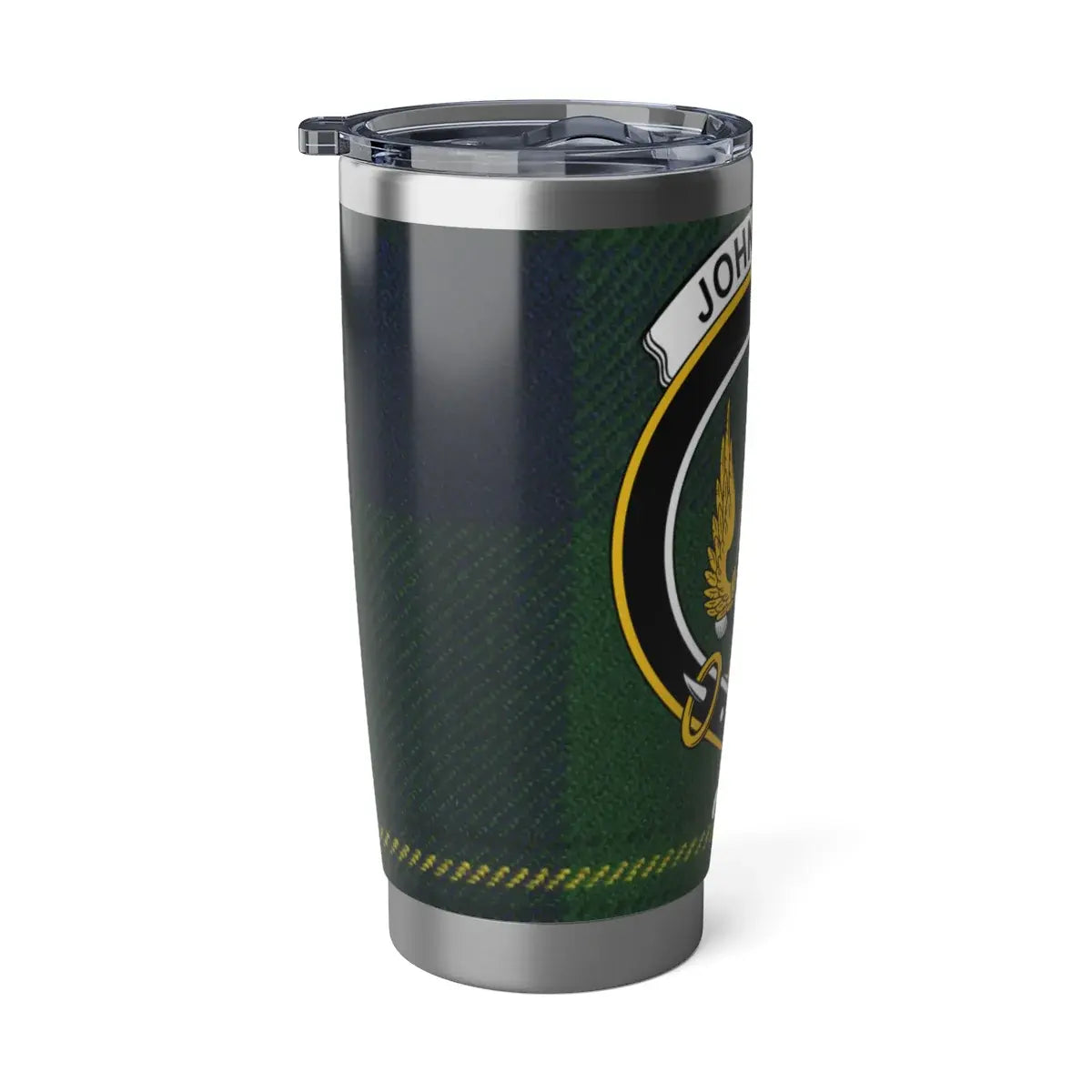 Johnstone clan crest tartan stainless steel tumbler — personalised clan crest design