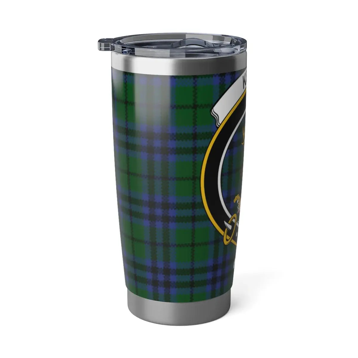 Keith clan crest green and blue plaid insulated travel tumbler — 20oz stainless steel