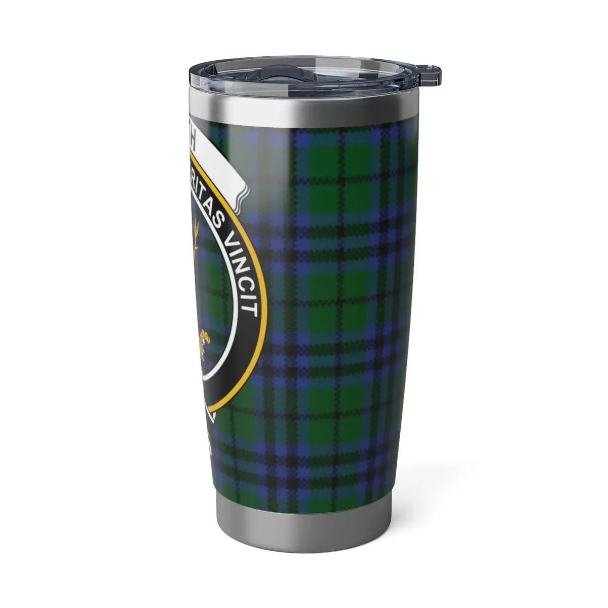 Keith clan tartan pattern travel tumbler with crest design — 20oz insulated stainless steel