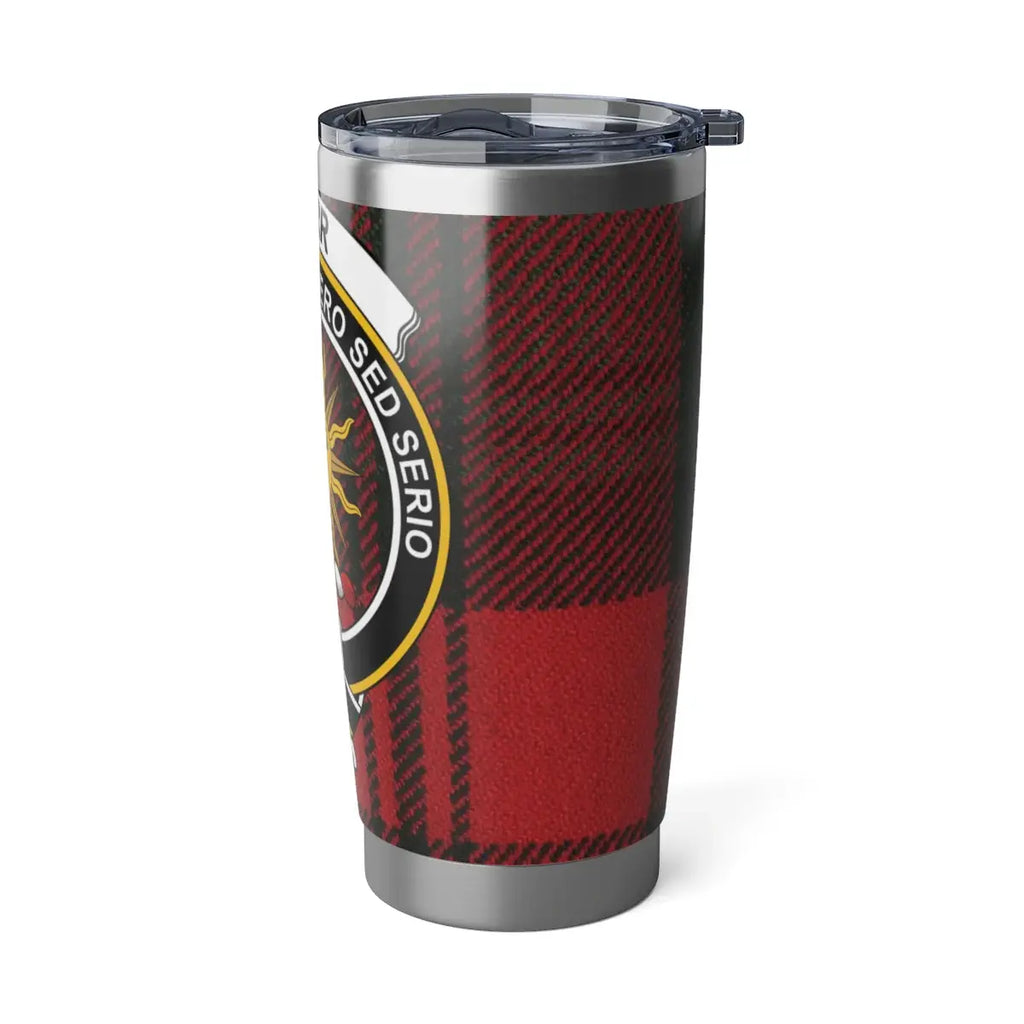 Kerr clan crest red plaid travel tumbler — 20oz double-wall insulated stainless steel