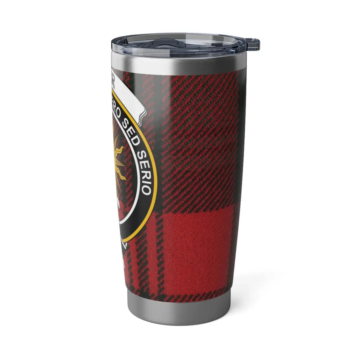 Kerr clan crest red plaid travel tumbler — 20oz double-wall insulated stainless steel