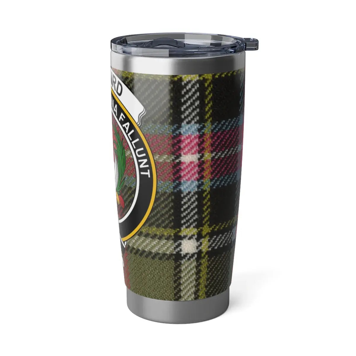 Clan Kinnaird crest tumbler — 6.70 inch height shown, dimensions and size reference