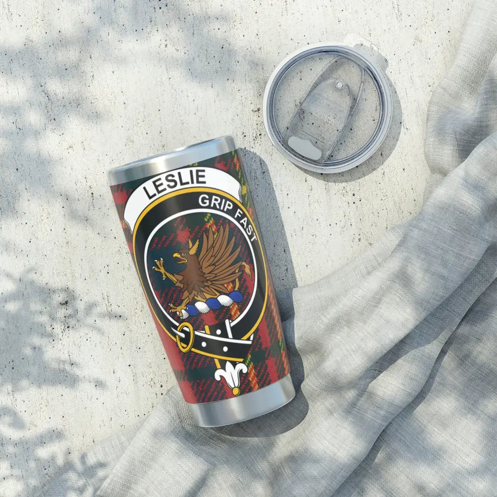 Leslie Grip Fast insulated tumbler cup — 20oz stainless steel with full clan crest design