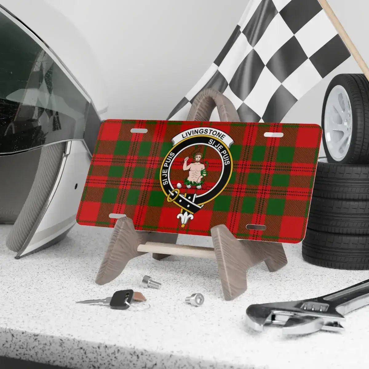 Livingstone Clan Crest Tartan License Plate product