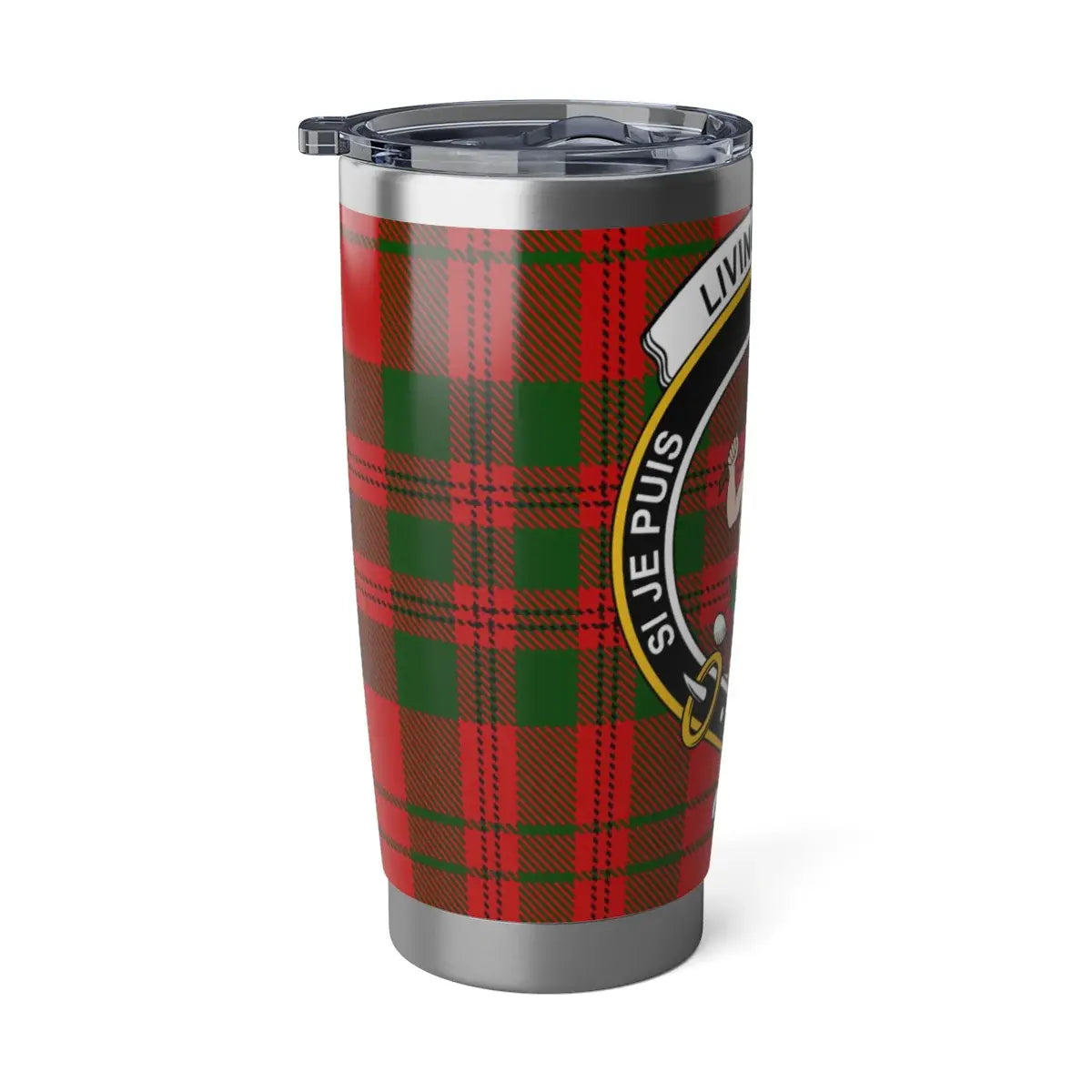 Clan Livingstone Si Je Puis tartan tumbler — printed wrap design on insulated steel tumbler