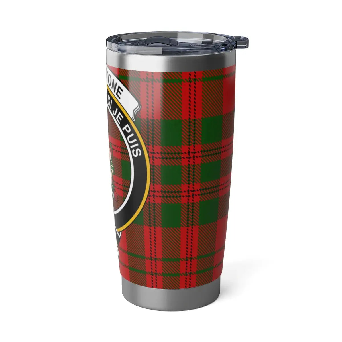 Clan Livingstone tartan steel tumbler — 6.70 inch height shown with dimensions and size reference