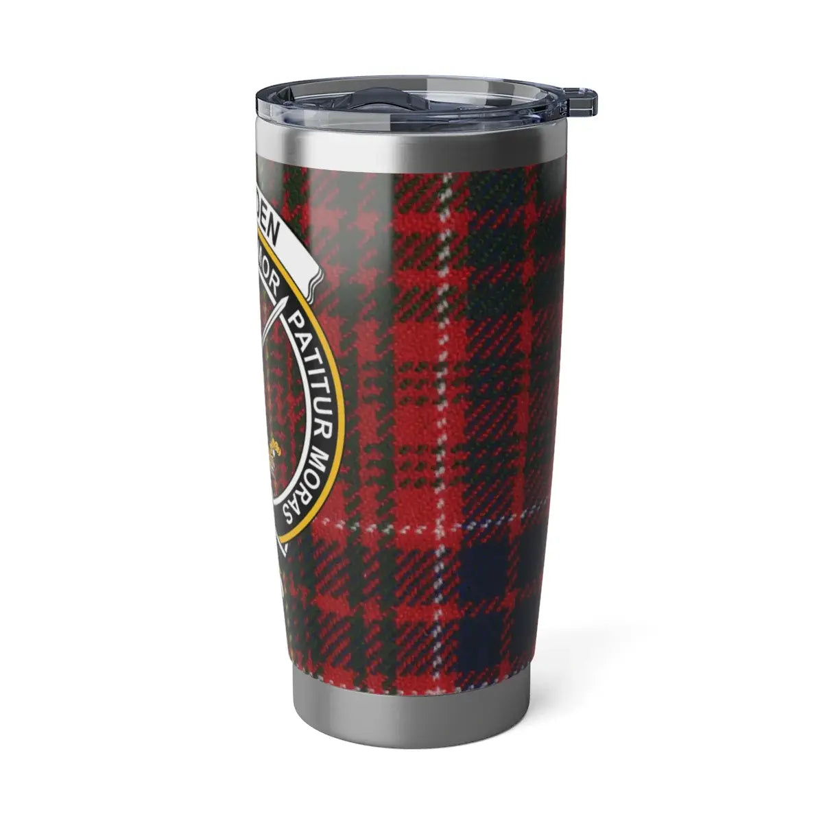 Clan Lumsden crest tumbler — 6.70 inch height shown, dimensions and size reference