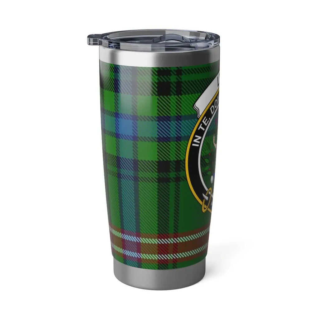 Clan Lyon In Te Domine Speravi crest and tartan steel tumbler — printed wrap on insulated tumbler