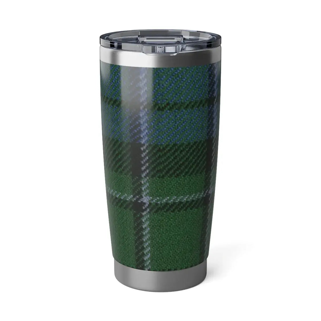 MacCallum tartan insulated tumbler — blue and green plaid pattern on stainless steel