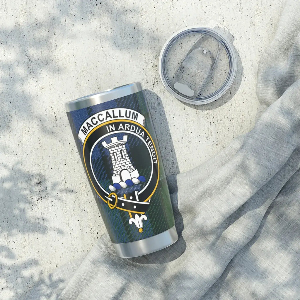 MacCallum tartan stainless steel tumbler lid and gasket detail — spill-resistant travel cup