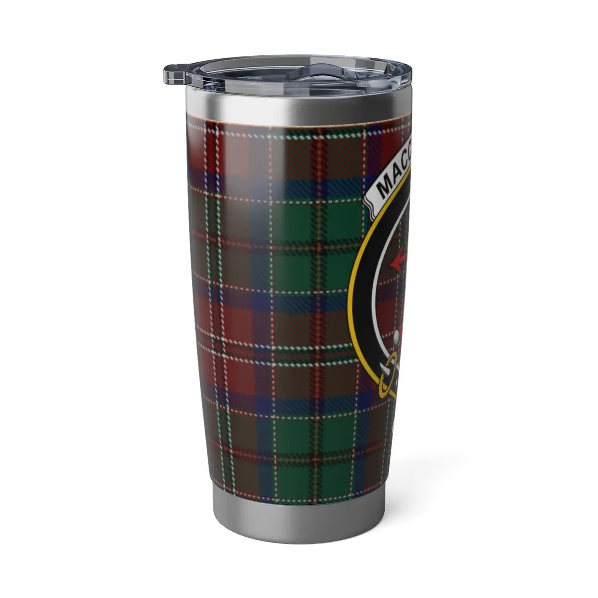 MacCulloch Scottish tartan travel tumbler — clan crest and tartan on double-wall steel cup
