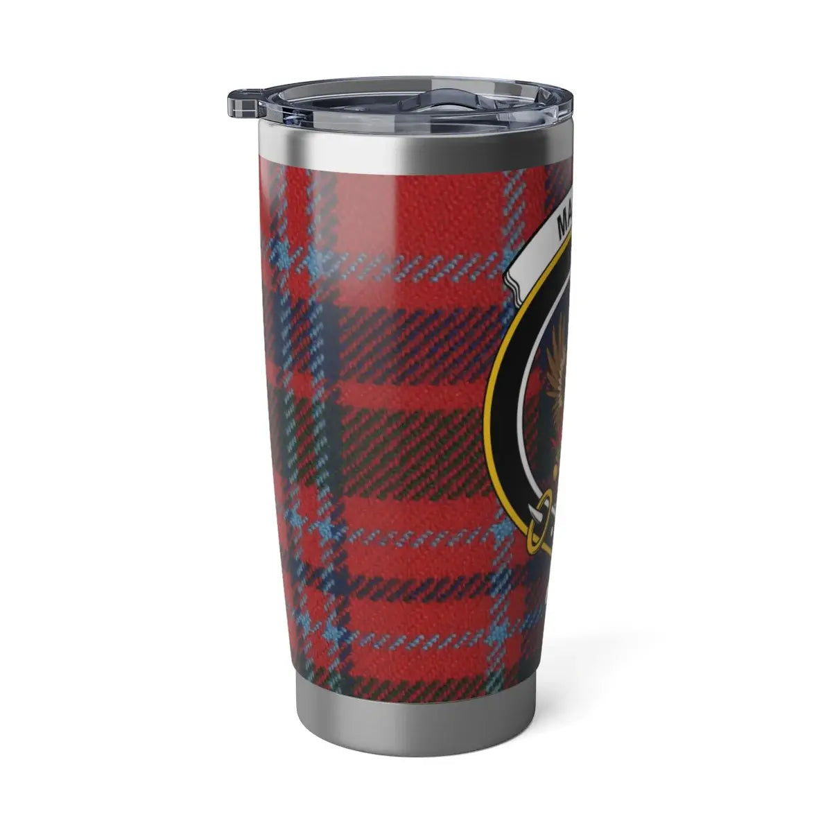 Red and Black Plaid Tartan Design Travel Mug