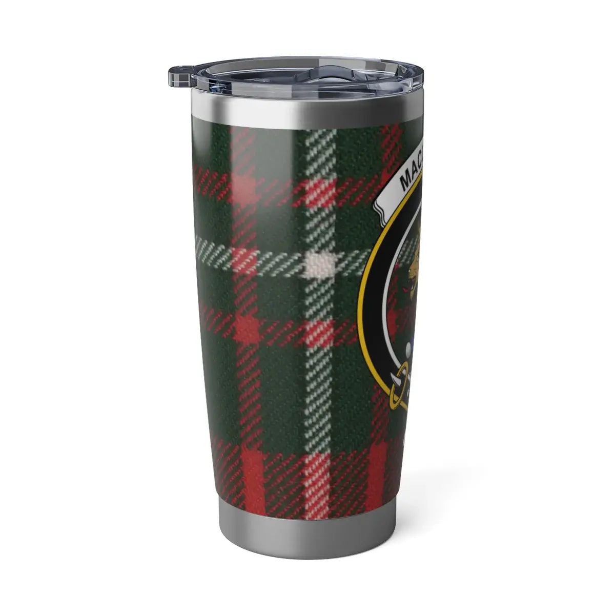 MacGregor clan tartan design insulated travel mug — 20oz stainless steel with 'S Rioghal Mo Dhream motto