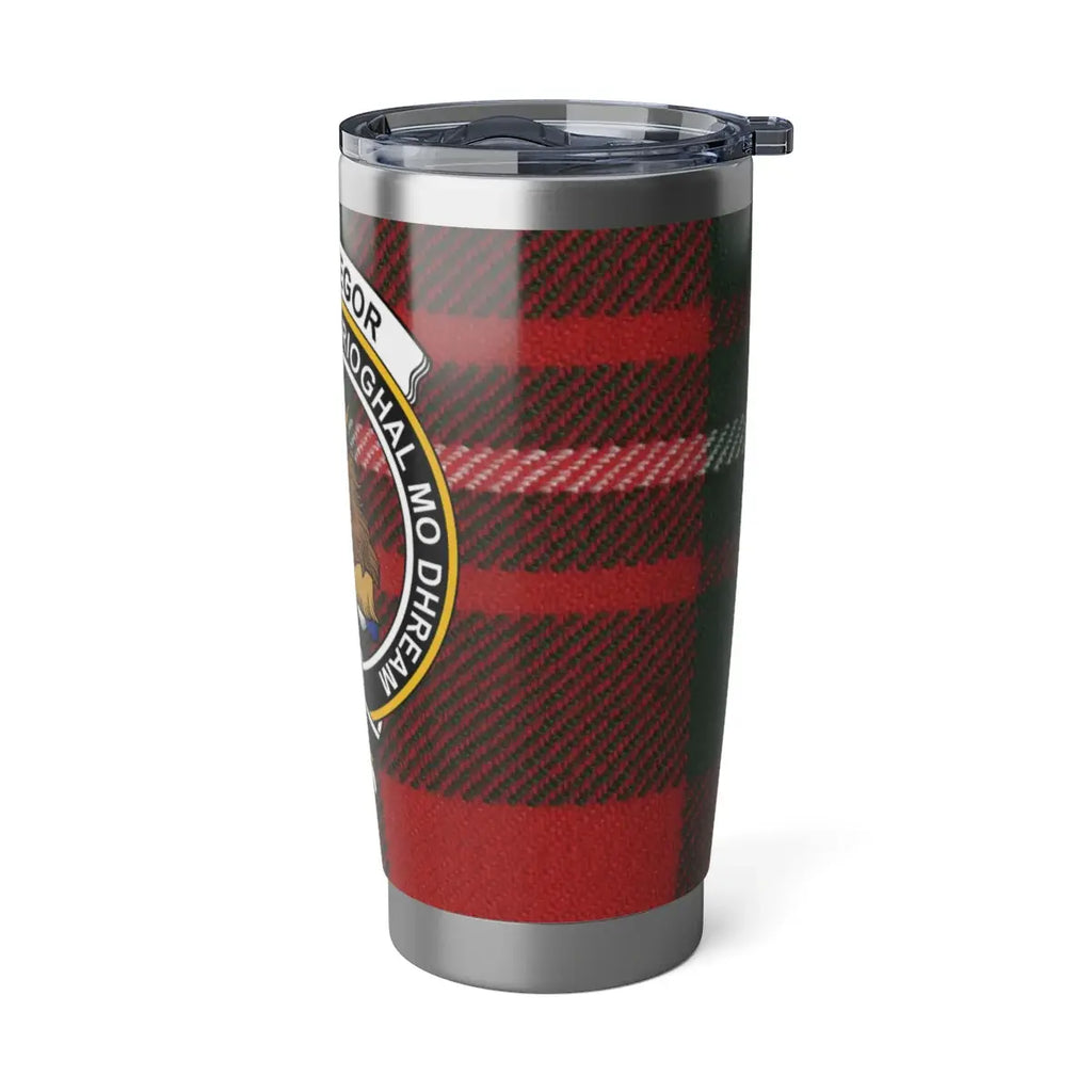 MacGregor clan red plaid insulated travel tumbler for hot and cold drinks — 20oz stainless steel
