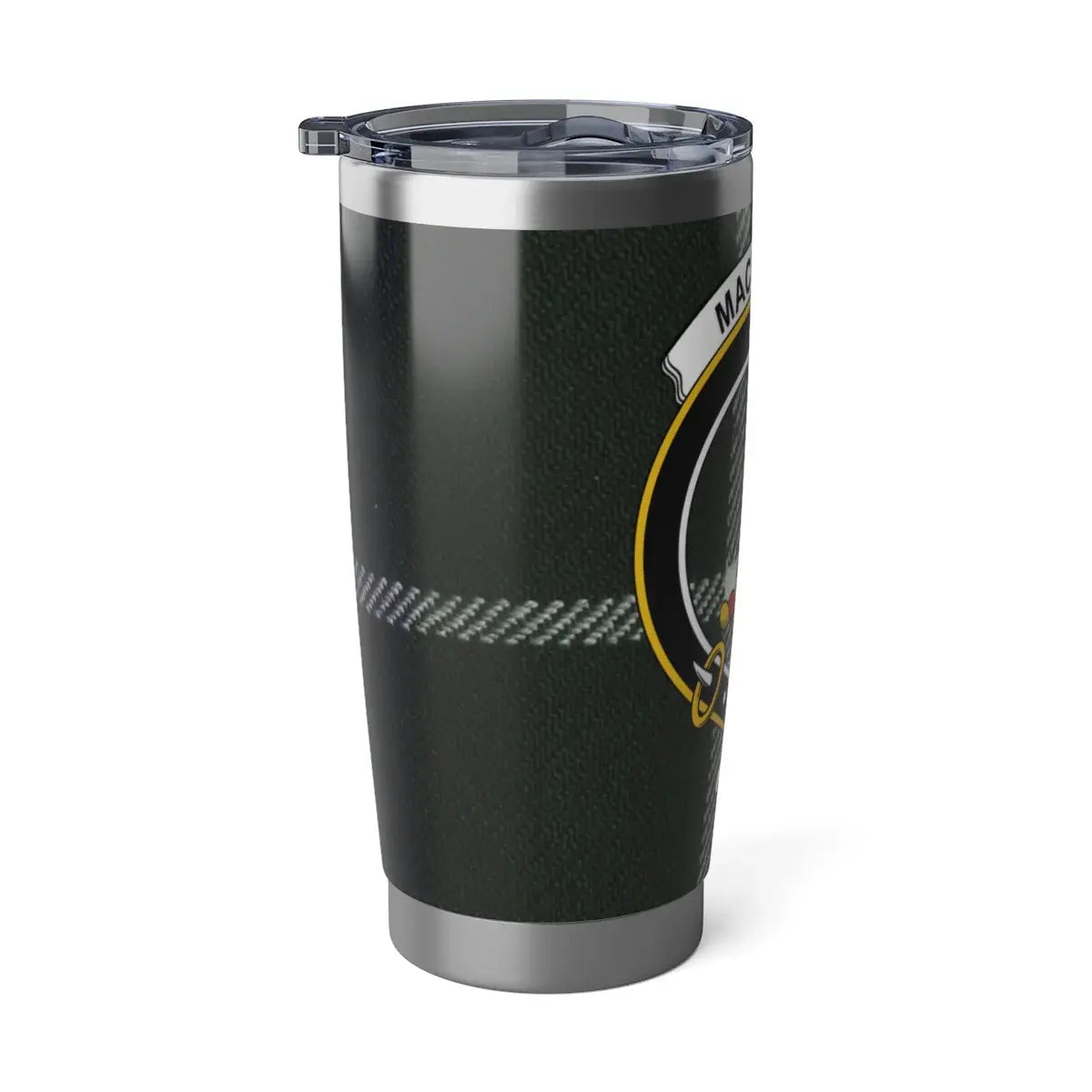 MacIntyre clan tartan insulated tumbler travel mug — 20oz stainless steel with Per Ardua motto