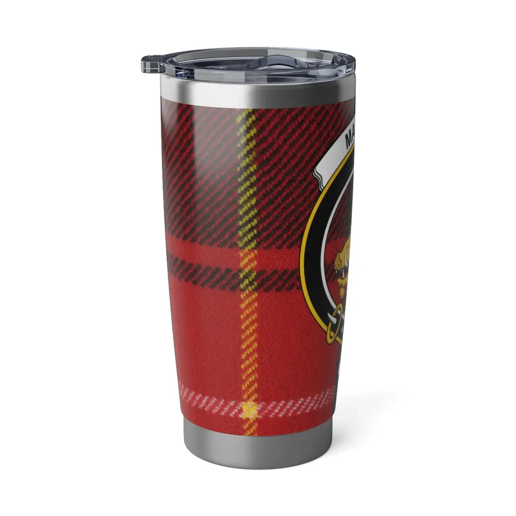MacIver Scottish clan tartan tumbler — Nunquam Obliviscar on double-wall steel 20 oz cup