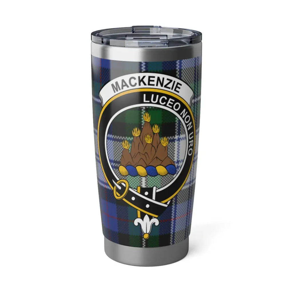 MacKenzie Luceo Non Uro tartan clan crest insulated tumbler — 20oz stainless steel with heraldic design