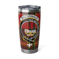 MacDonald Per Mare Per Terras clan crest 20oz tumbler — stainless steel with tartan heraldic design