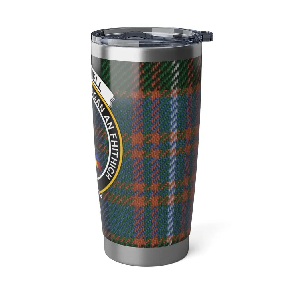 Stylish Custom Plaid Pattern Tumbler with Crest Design
