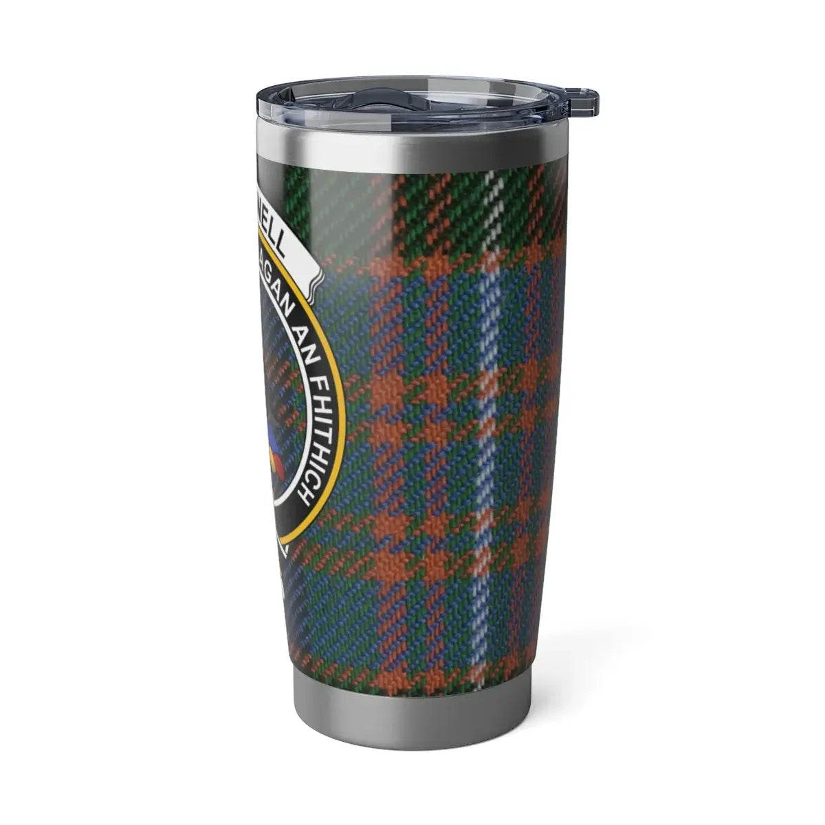 Stylish Custom Plaid Pattern Tumbler with Crest Design
