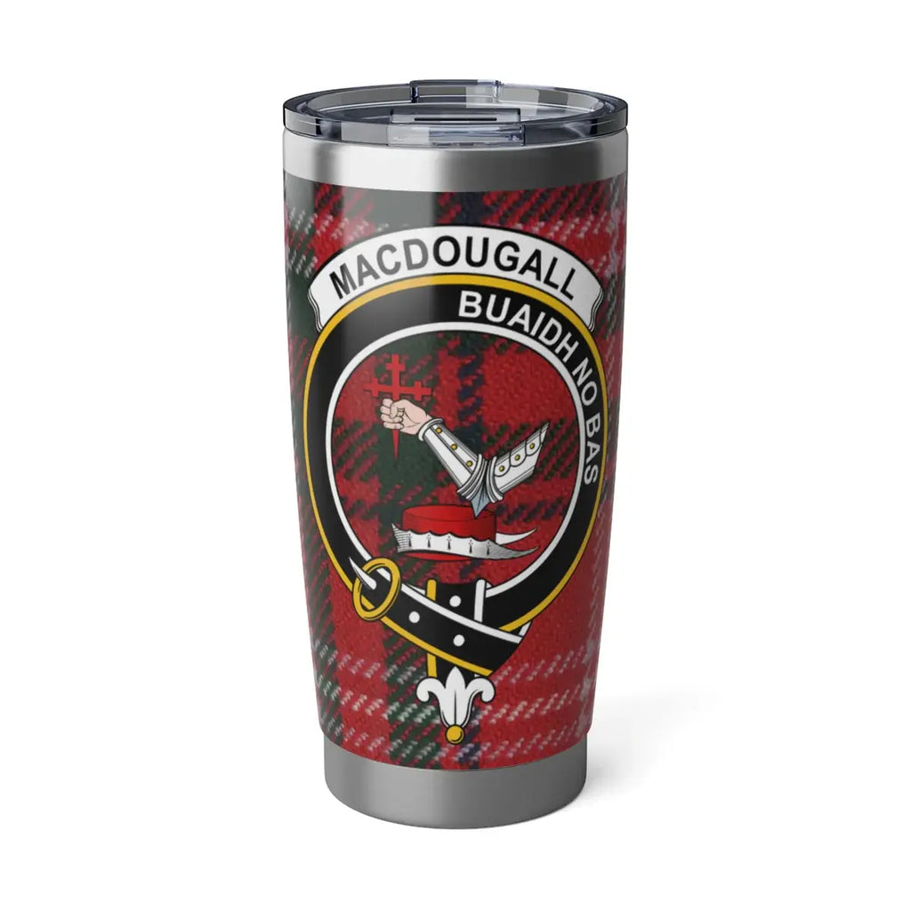MacDougall clan crest tartan 20oz tumbler — stainless steel with Buaidh No Bas heraldic design