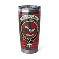 MacDougall clan crest tartan 20oz tumbler — stainless steel with Buaidh No Bas heraldic design