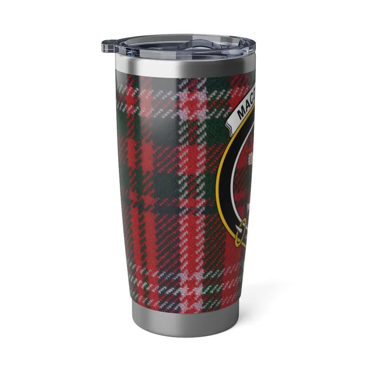MacDougall clan crest tartan insulated tumbler — 20oz stainless steel with hand and cross design
