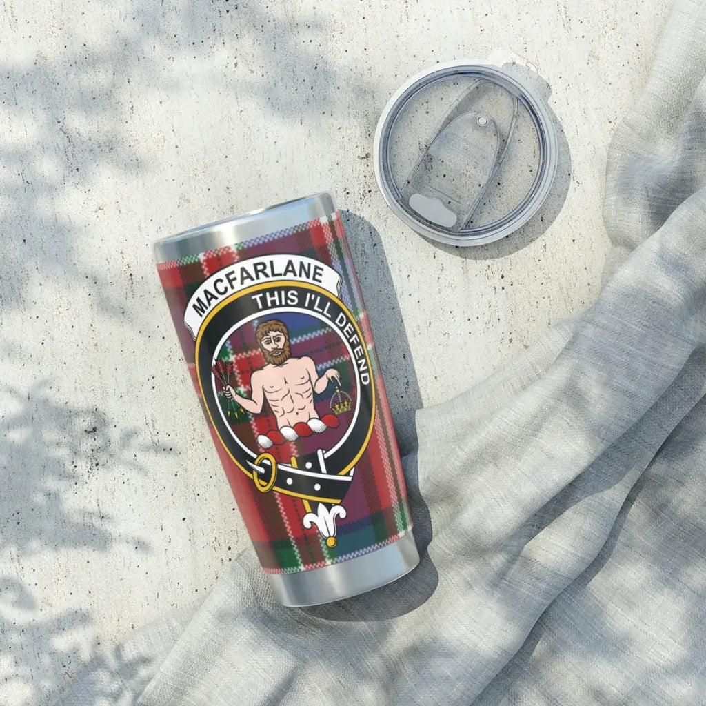 MacFarlane This I'll Defend tumbler cup — 20oz insulated stainless steel with clan crest design