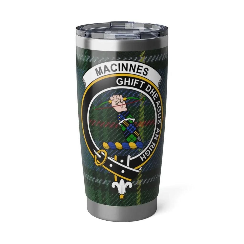Clan MacInnes tartan crest 20 oz insulated steel tumbler — Ghìft Dhe Agus An Righ design