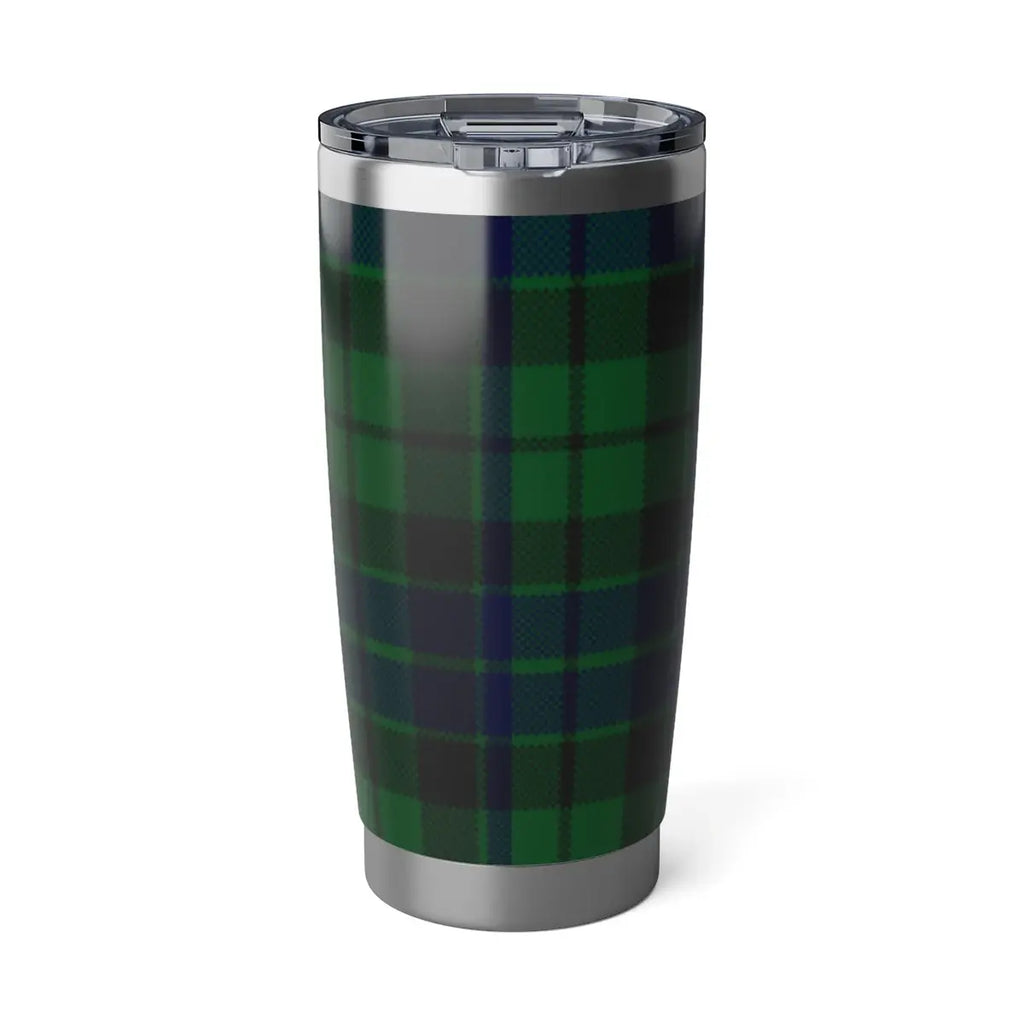 MacKay clan tartan green and navy plaid pattern insulated tumbler — 20oz stainless steel