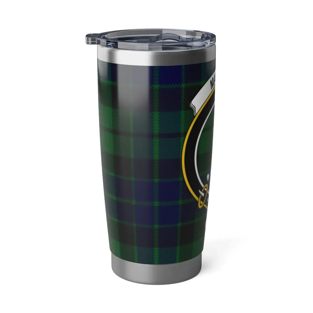 MacKay clan crest plaid shield design tumbler — 20oz stainless steel with Manu Forti motto
