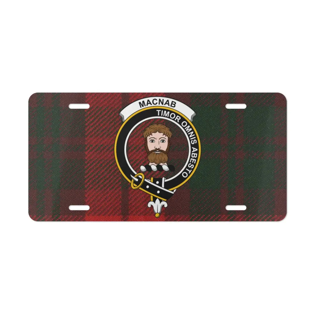 MacNab clan crest tartan license plate — vivid print on white aluminium front 12x6