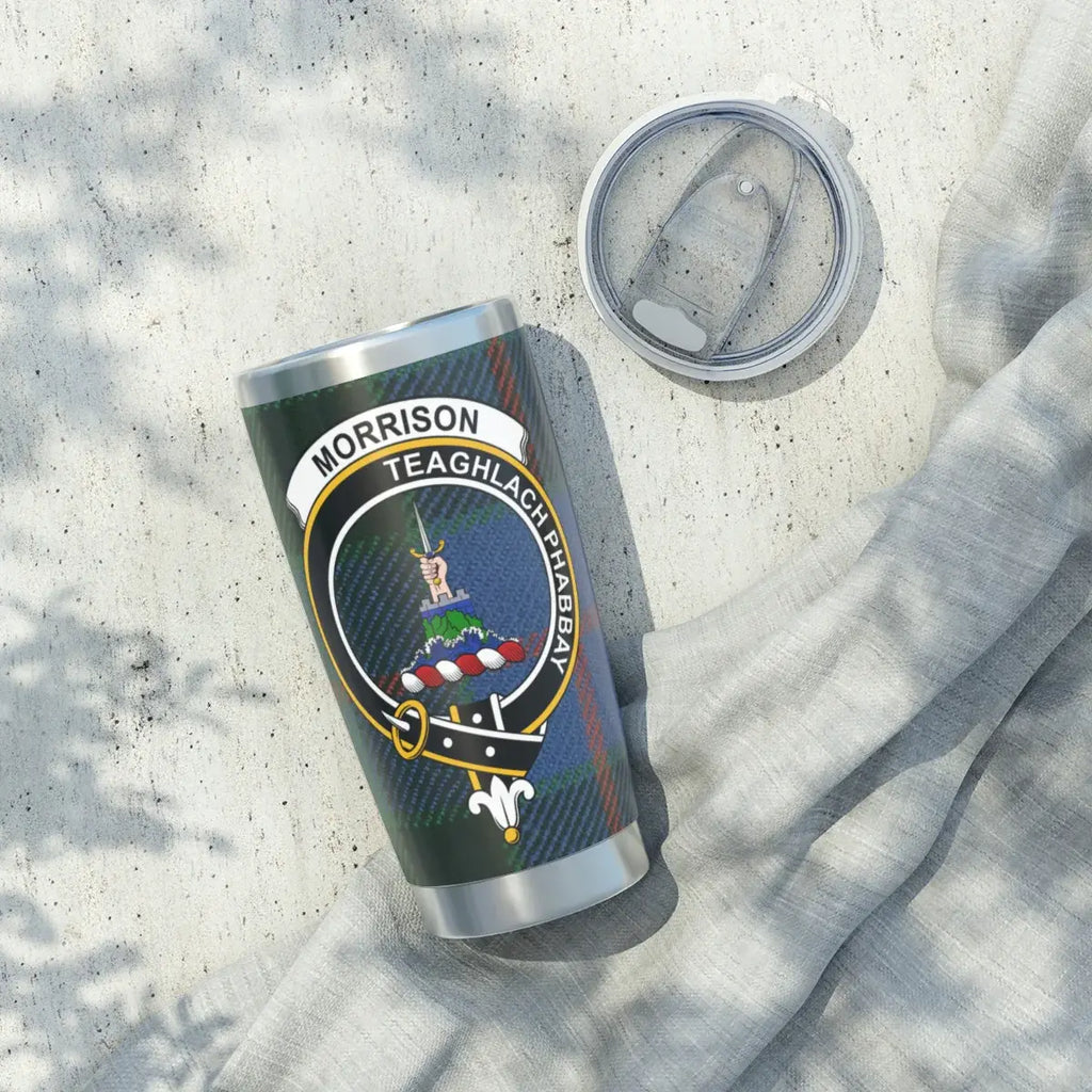 Morrison Teaghlach Phabbay insulated tumbler with lid — stainless steel clan crest drinkware