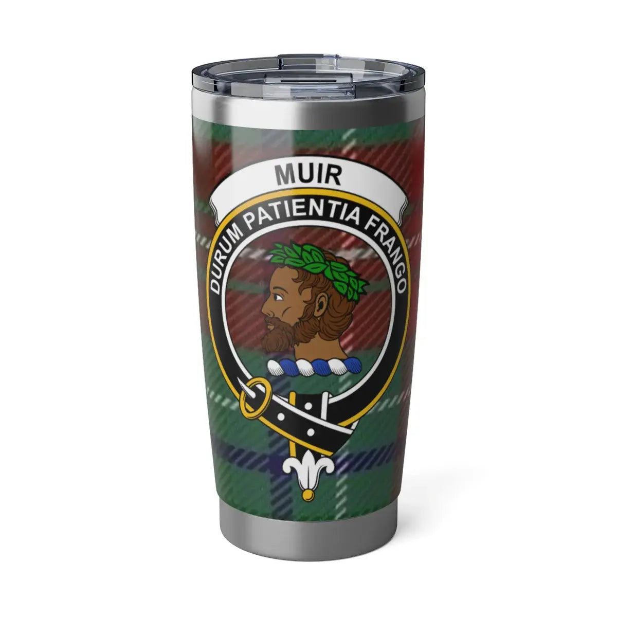 Clan Muir Durum Patientia Frango tartan clan crest tumbler — 20oz insulated stainless steel