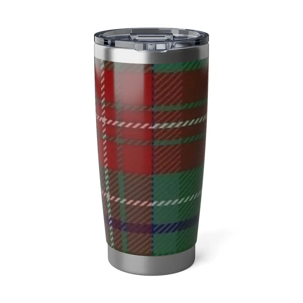 Muir clan red and green plaid tartan tumbler — 20oz insulated stainless steel with crest