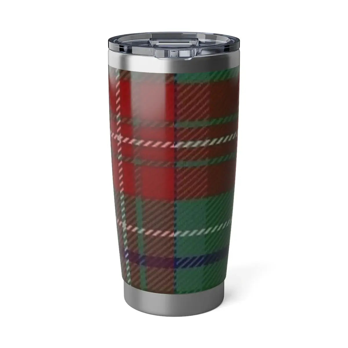 Muir clan red and green plaid tartan tumbler — 20oz insulated stainless steel with crest