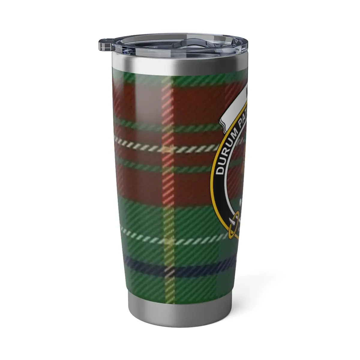 Muir clan crest tartan design travel tumbler — double-wall insulated stainless steel